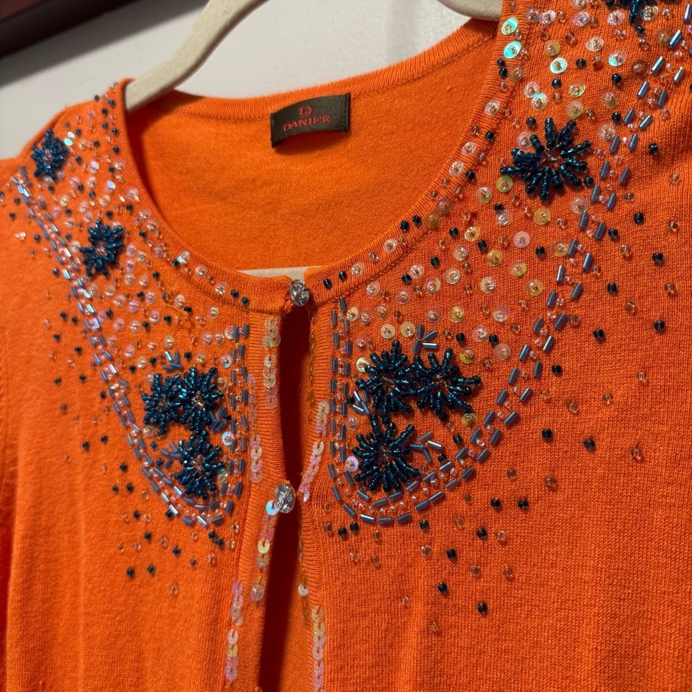 Vintage Danier Embellished Beaded Cardigan in Sunset Orange Small - Picture 7 of 7